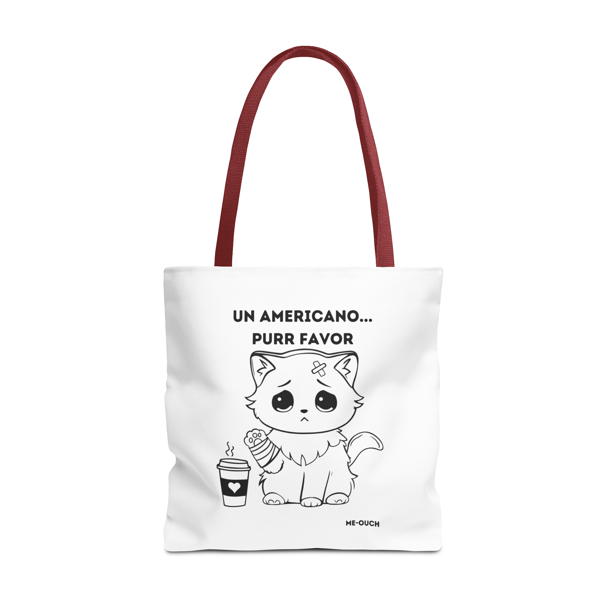 Me-Ouch Cat Un Americano... Purr Favor Tote Bag