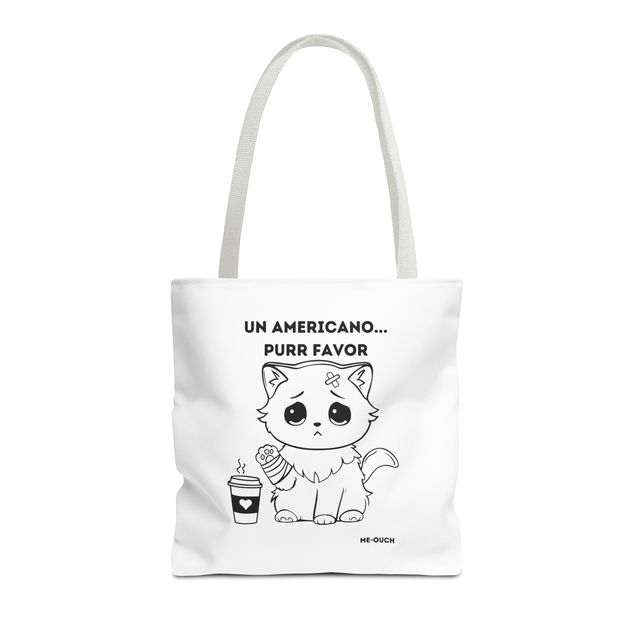 Me-Ouch Cat Un Americano... Purr Favor Tote Bag