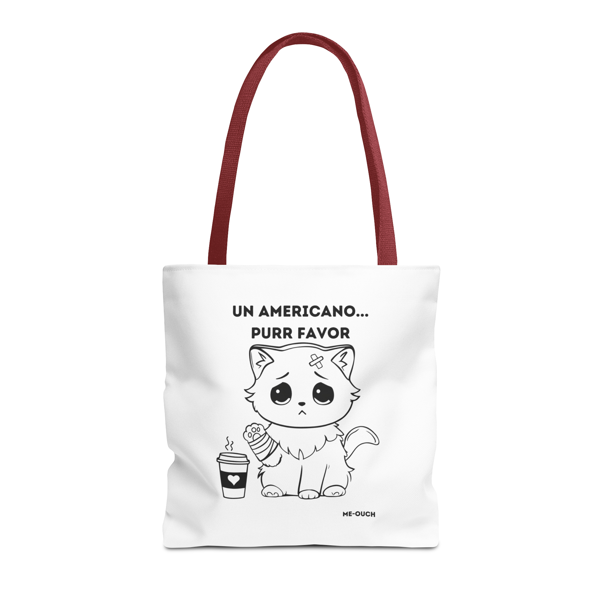 Me-Ouch Cat Un Americano... Purr Favor Tote Bag
