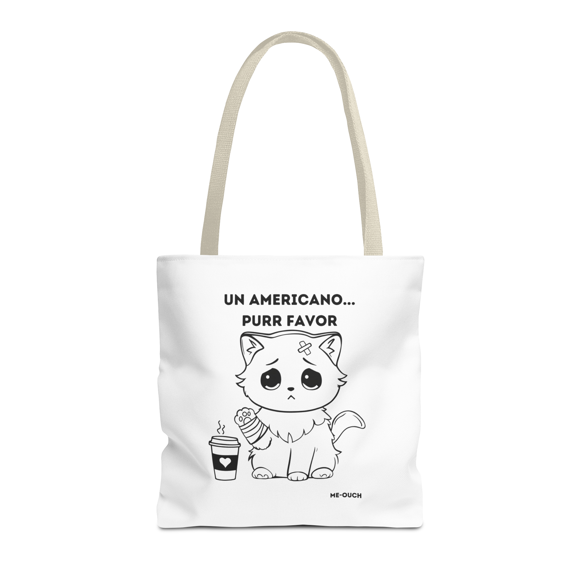 Me-Ouch Cat Un Americano... Purr Favor Tote Bag