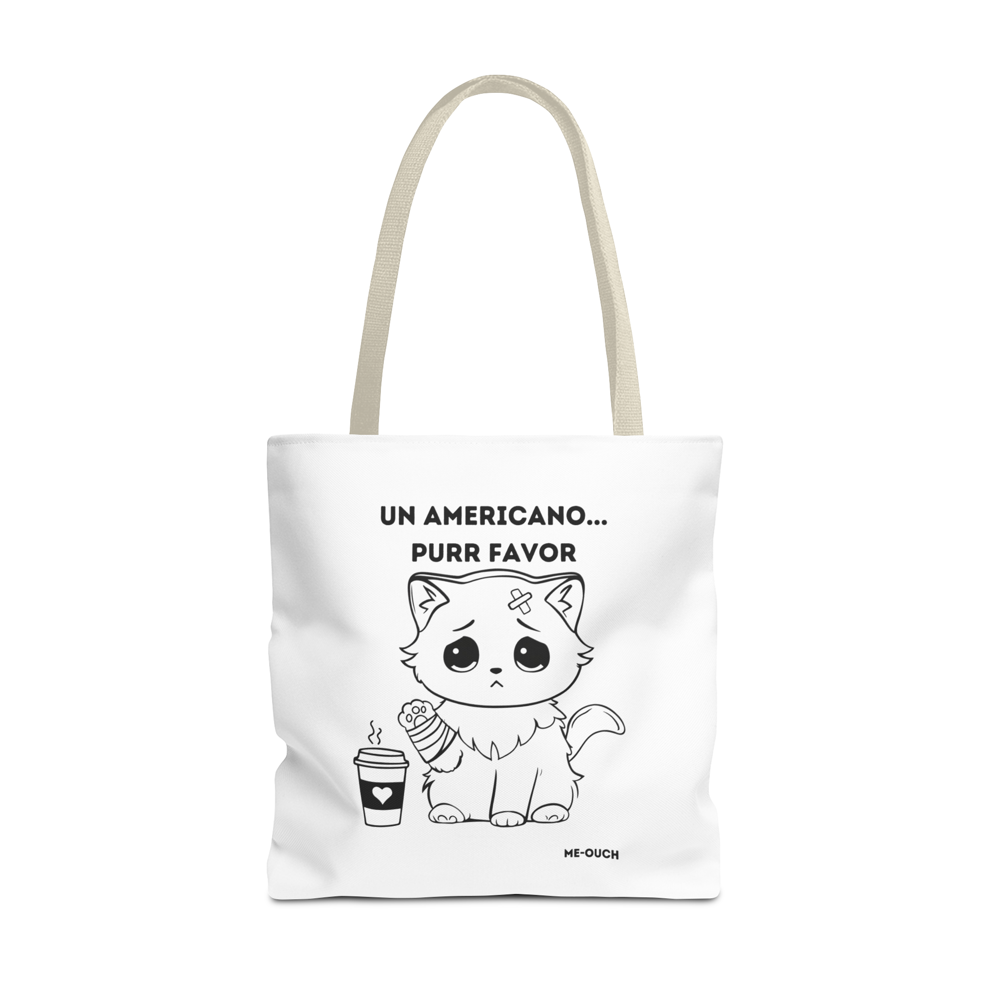 Me-Ouch Cat Un Americano... Purr Favor Tote Bag
