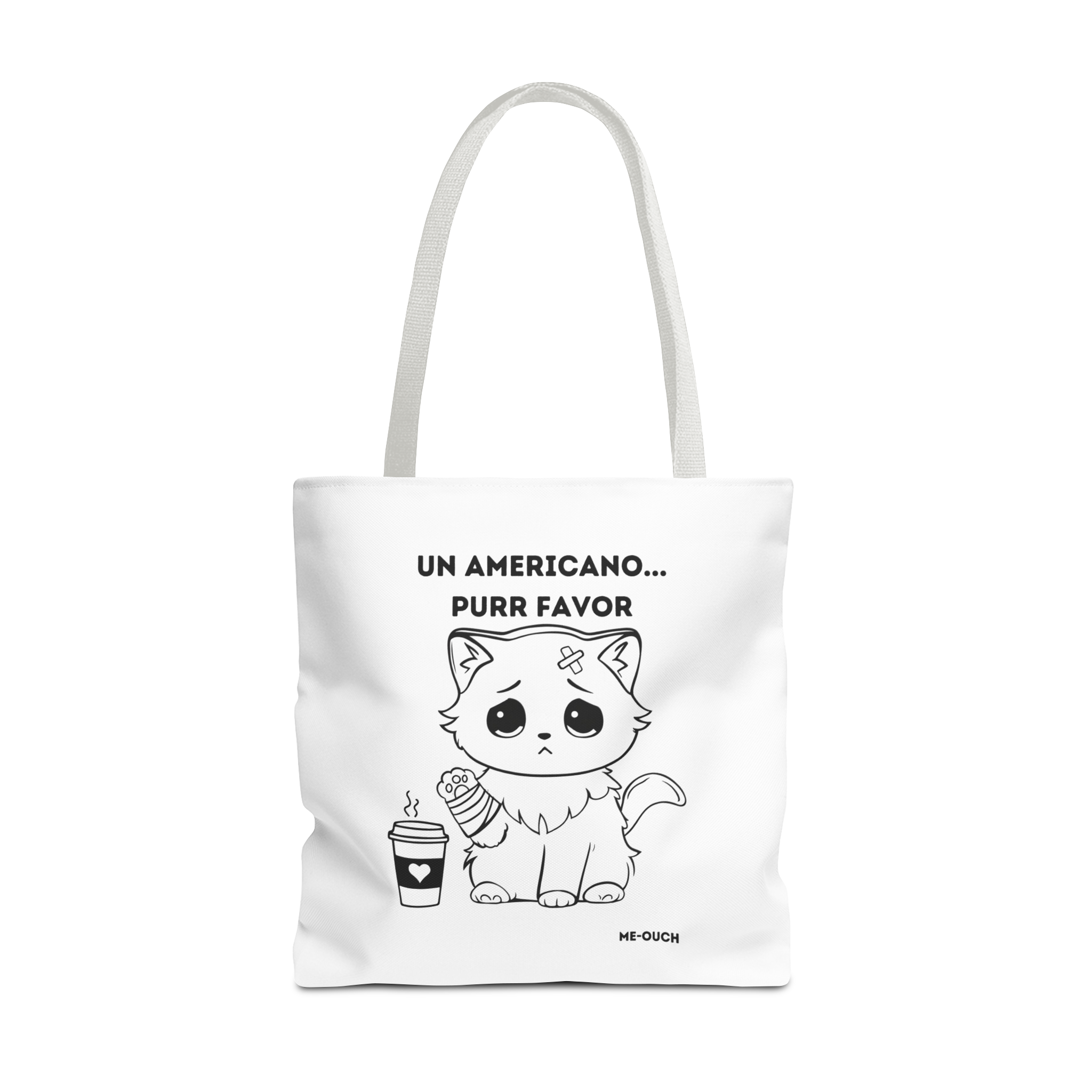 Me-Ouch Cat Un Americano... Purr Favor Tote Bag